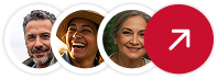 Grupo de pessoas sorrindo e um ícone de seta